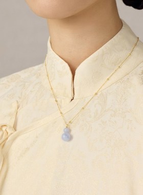 宝得意葫芦蓝纹玛瑙项链玉石福禄吊坠中式珠宝美学饰品蓝色配饰女