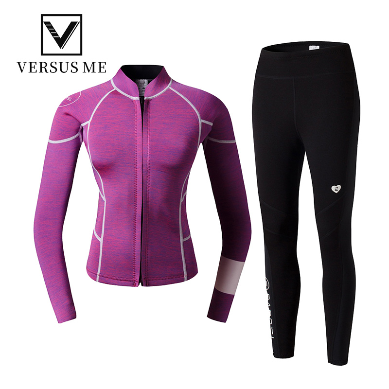 2mm保暖潜水服女大码显瘦水母衣拉链女游泳分体冲浪潜水衣游泳衣