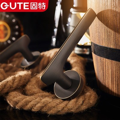 固特黄铜室内静音门锁房间木门把手卧室家用房门分体锁通用型锁具