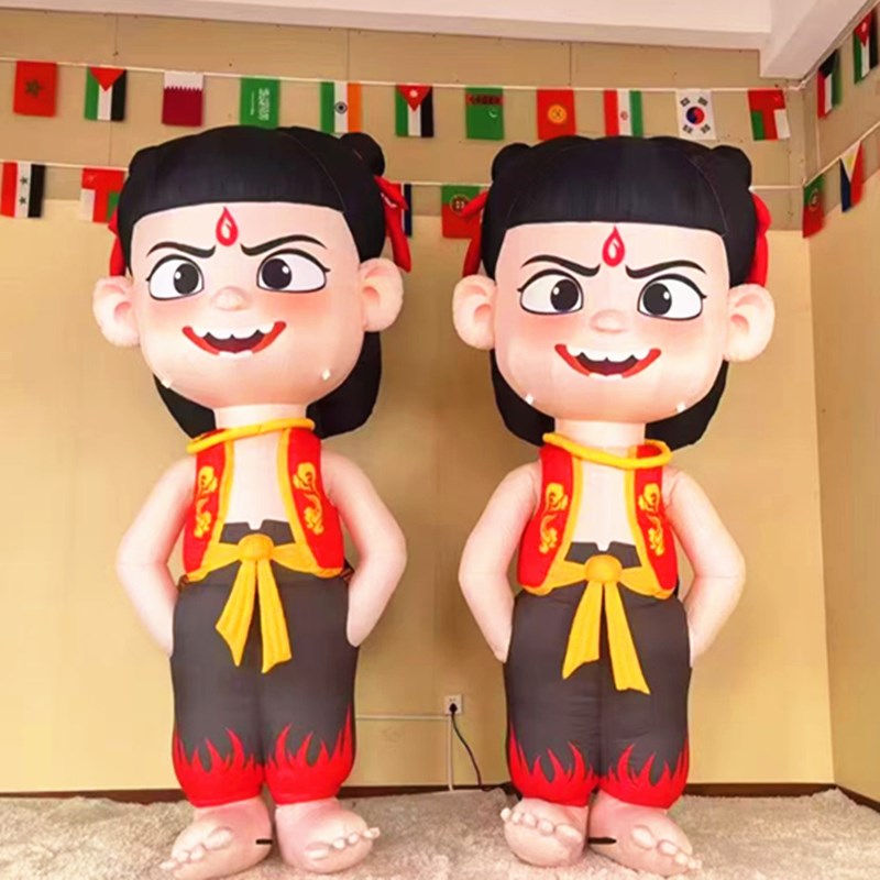 充气哪吒气模行走卡通人偶敖丙太乙美陈商场装饰广告宣传气模定制