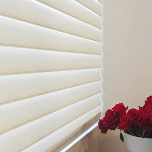 高级感亚麻香格里拉帘电动书房办公室阳光房半遮光伸缩遮阳百叶帘