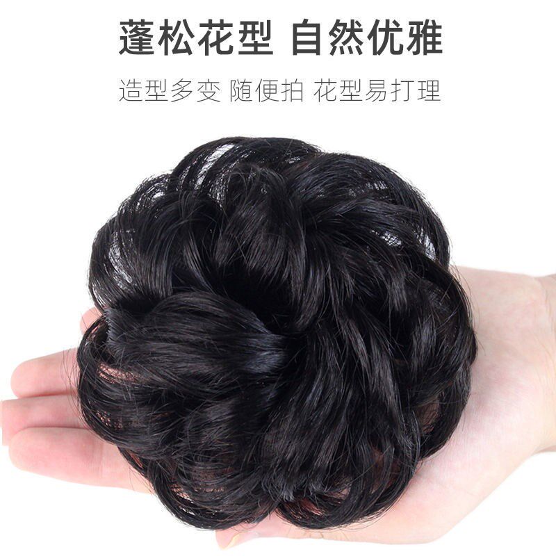 丸子头真发发圈假发女花苞头发饰小型盘发器蓬松发包逼真自然头花