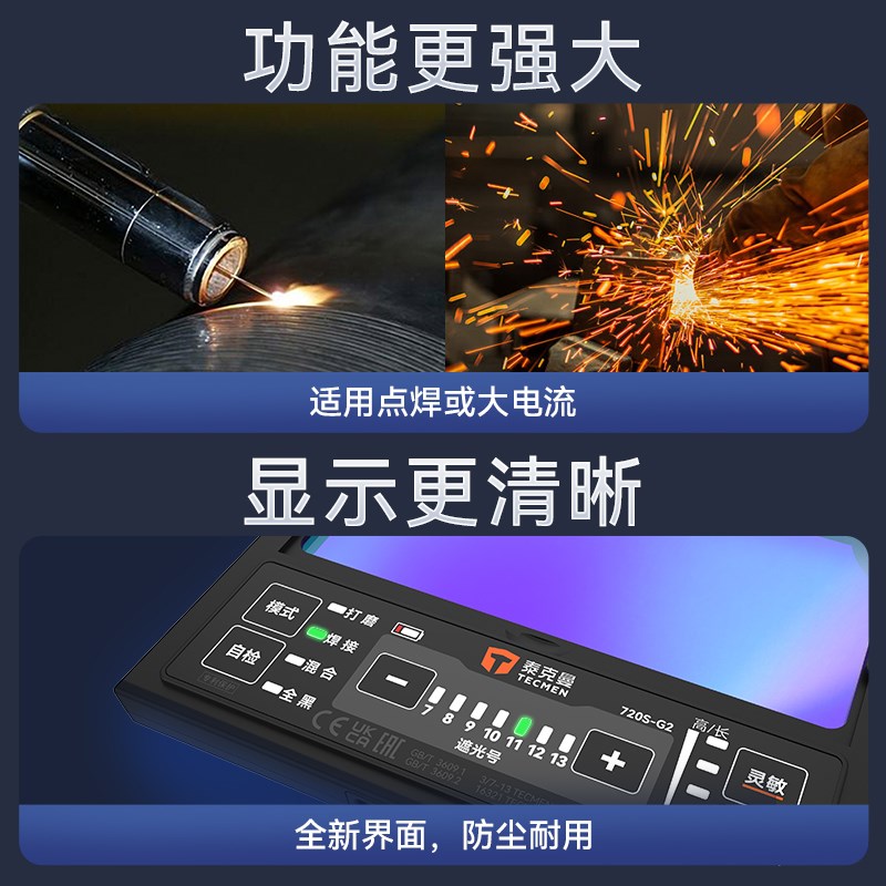 泰克曼720S-G2头戴式自动变光焊帽电焊面罩焊工氩弧焊接防护