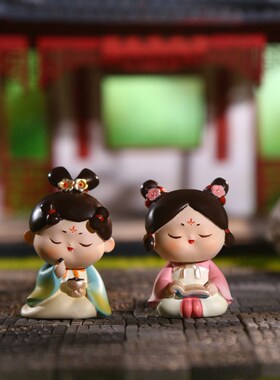 新款国潮唐仕女琴棋书画坐姿摇头摆件古风装饰品汽车摆件生日礼物
