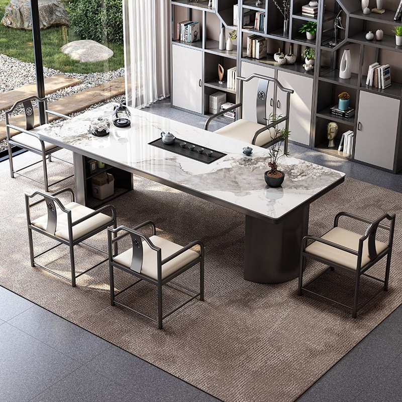 2025新款轻奢岩板茶台现代简约新中式风格茶桌椅组合套装