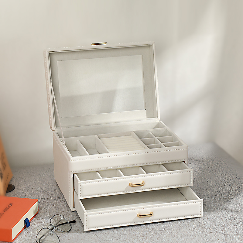 新款天窗抽屉式首饰收纳盒欧式轻奢精致耳钉项链珠宝饰品盒防氧化
