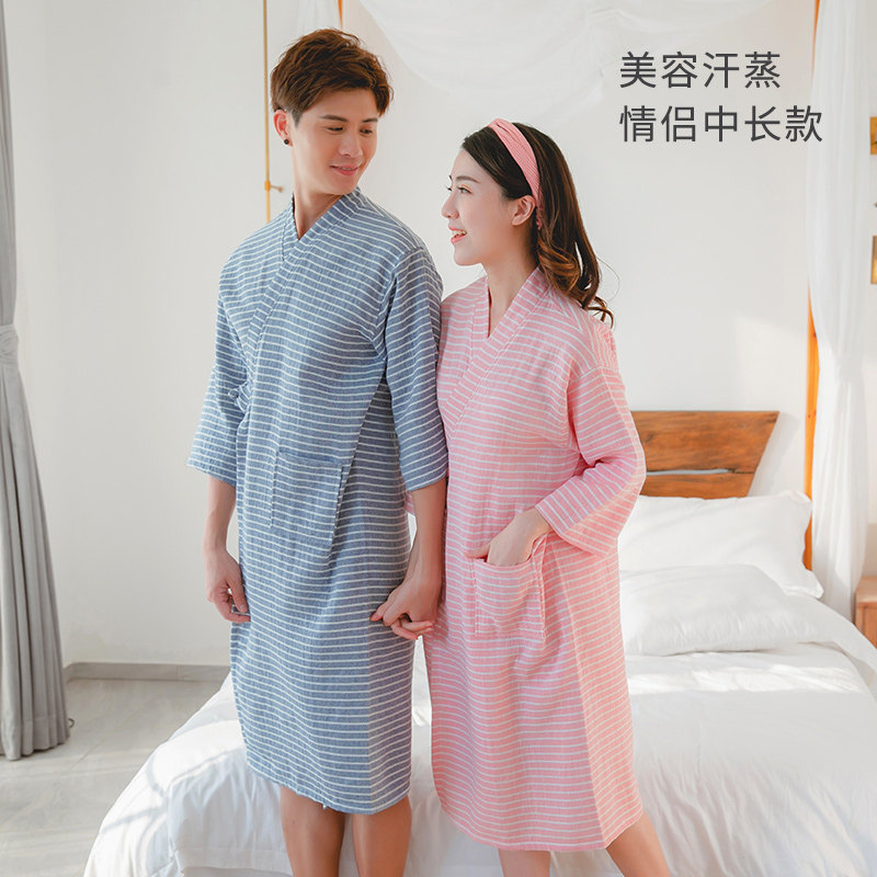 纯棉纱布美容院专用汗蒸服浴袍女和服睡袍男夏季可穿浴巾睡衣浴衣