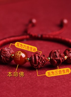 2024龙年朱砂生肖红绳手链女三合六合本命佛手串男本命年护身符