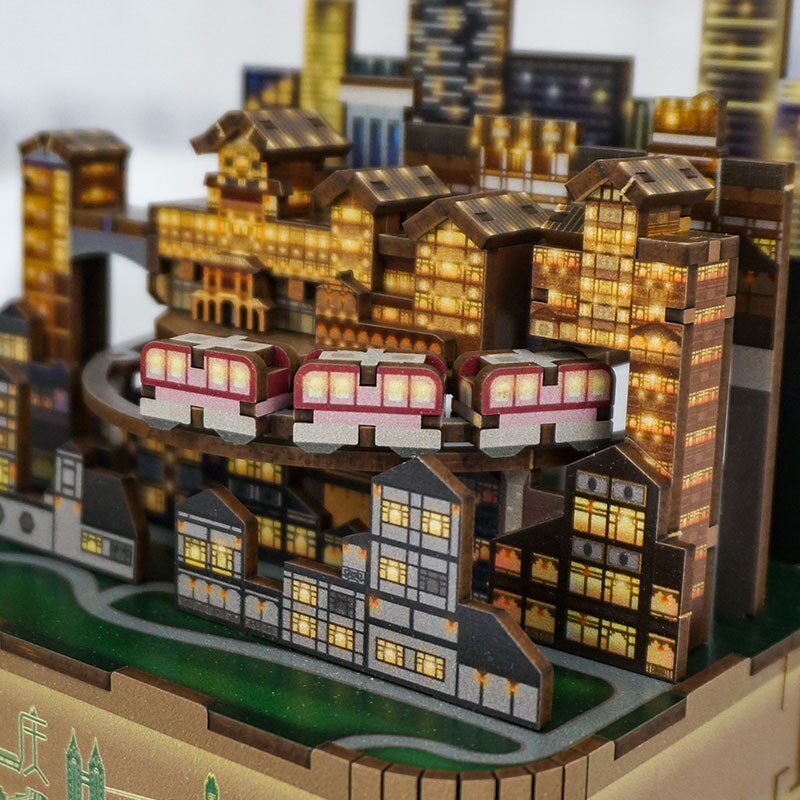 同趣拼装八音盒山城重庆音乐盒木质伴手礼diy手工千与千寻创意