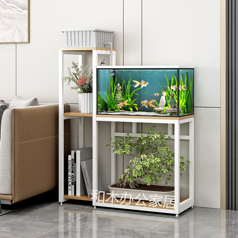 溪流鱼缸架子承重底柜底座高低落地盆景花架铁艺沙发边几柜置物架