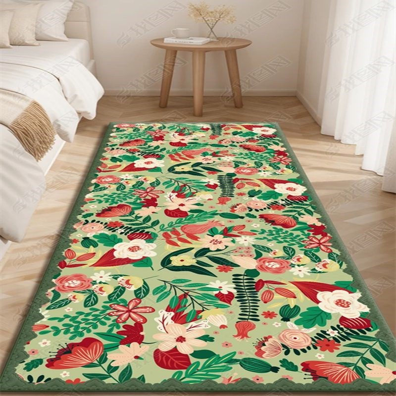 美式植物花卉地毯小碎花卧室床边毯满铺定制书房客厅飘窗阳台垫子