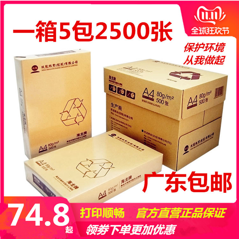 海龙a4复印纸70克80g 500张/包 5包/箱 a4纸打印白纸办公纸天章韵