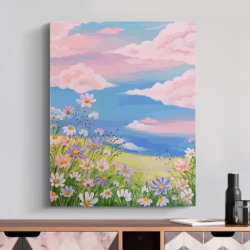 数字油画diy儿童简单填色风景花卉手工丙烯手绘R填充装饰油彩挂画图片