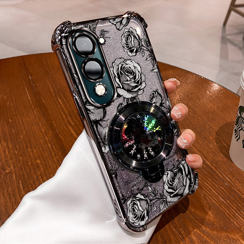 VIVOY04新年款玫瑰印花手机壳vivoy04马上有钱支架国风国潮全包防摔软边框防摔气囊闪粉渐变多巴胺色系闺蜜款,3C数码配件,手机保护套/壳,淘宝优惠券,粉丝福利购,淘宝优惠卷