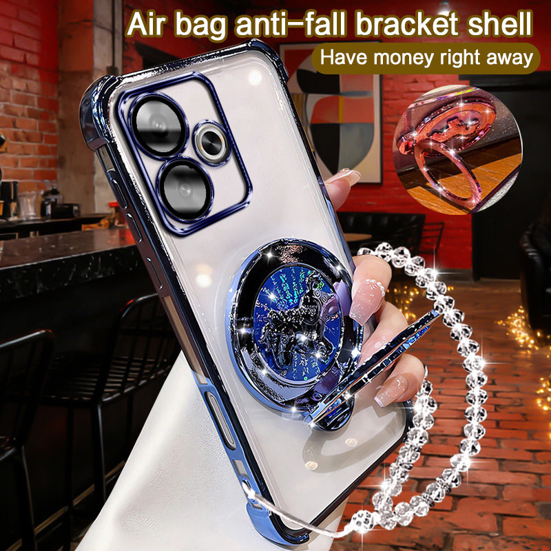 小米pocof6手机壳国外版新年全包电镀磁吸支架高级感小米POCOF6马上有钱男女通用防刮防摔轻薄简约保护套