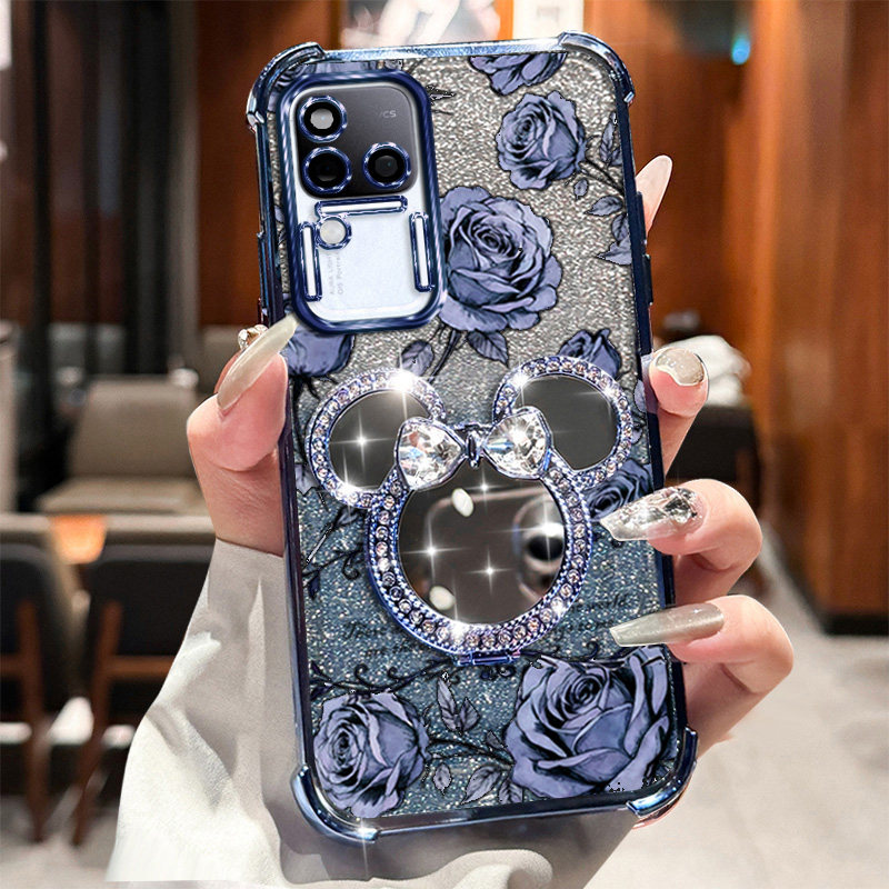 VIVOV30PRO自带补妆镜玫瑰印花手机壳vivov30pro米奇旋转支架全包防摔软边框按键精准防尘塞设计磨砂设计款,3C数码配件,手机保护套/壳,淘宝优惠券,粉丝福利购,淘宝优惠卷