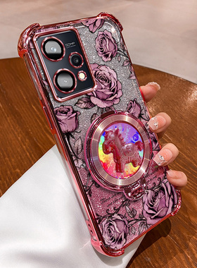 REALME9PRO旋转陀螺支架手机壳realme9pro玫瑰印花新年款国风国潮全包防摔软边框防摔气囊镜头多巴胺色系