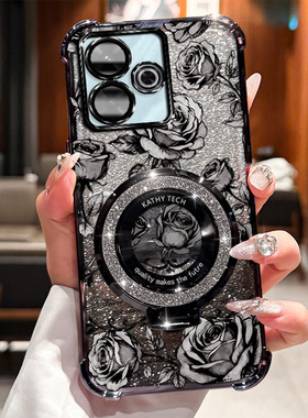 红米Note13R-5G手机壳redminote13r-5g全包防摔高级感闪粉支架玫瑰印花四角气囊磨砂纯色ins风轻奢小众防刮套