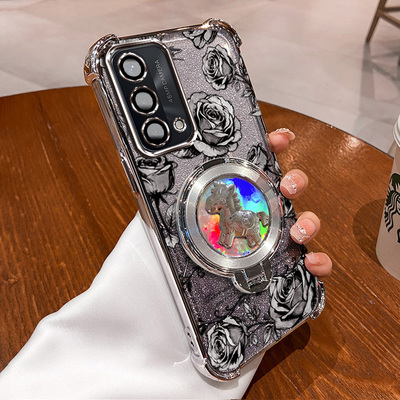 OPPOA74玫瑰印花全包防摔手机壳oppoa74旋转陀螺支架新年款国风国潮全包按键精准防尘塞磨砂肤感ins风闺蜜款