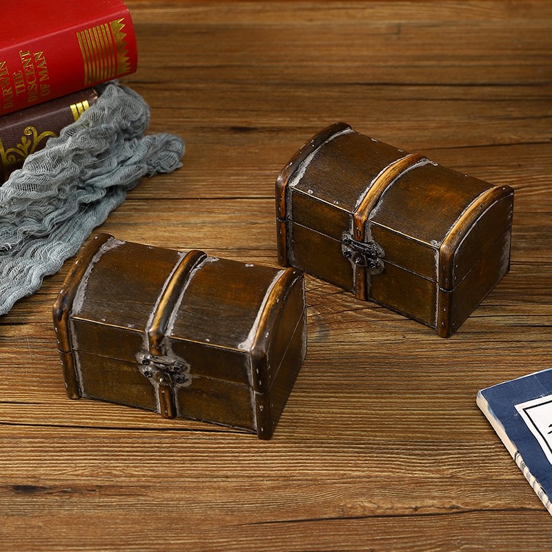 木盒复古木质桌面收纳盒老式做旧带盖储物杂物首饰V盒百宝箱道具