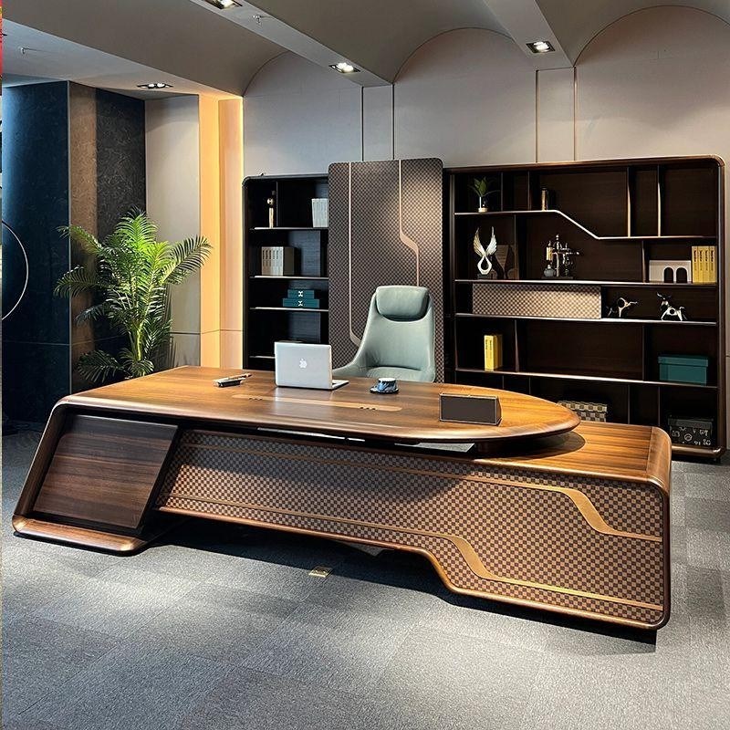 新款实木老板桌董事长办公桌高档子弹头总裁桌高端简X约现代大班