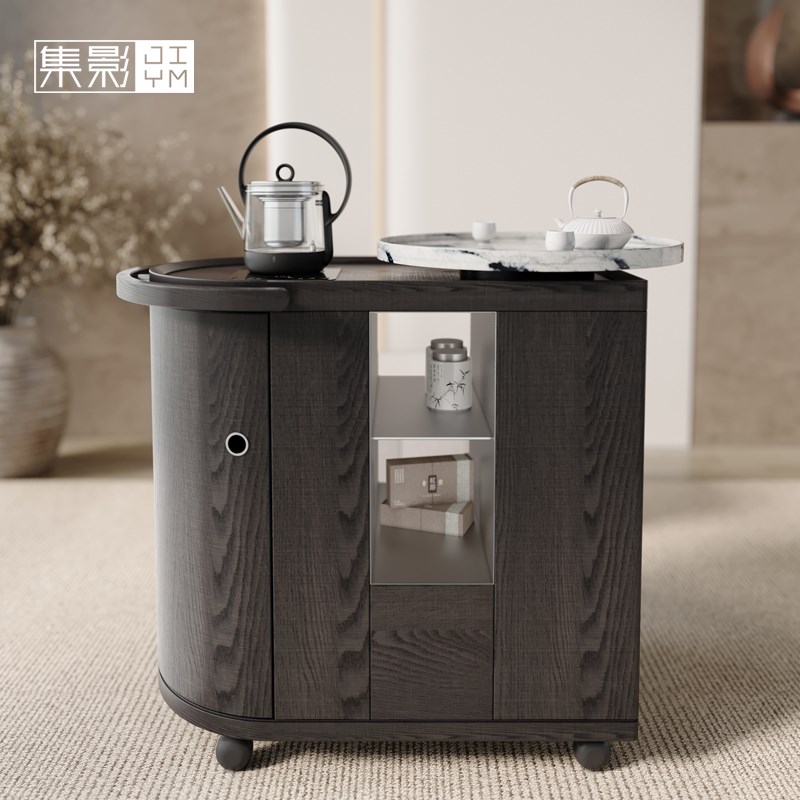 可移动实木茶几小户型q家用带轮推车沙发边柜现代简约移动茶台茶