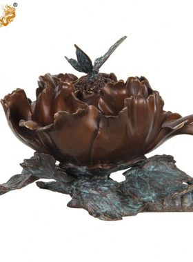 真古意 黄铜香炉檀香炉花开富贵炉供佛室内家用茶道摆件盘香薰炉