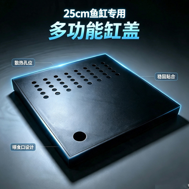 25*25cm鱼缸用防跳鱼多功能鱼缸盖带灯光多档可调色智能新款盖子