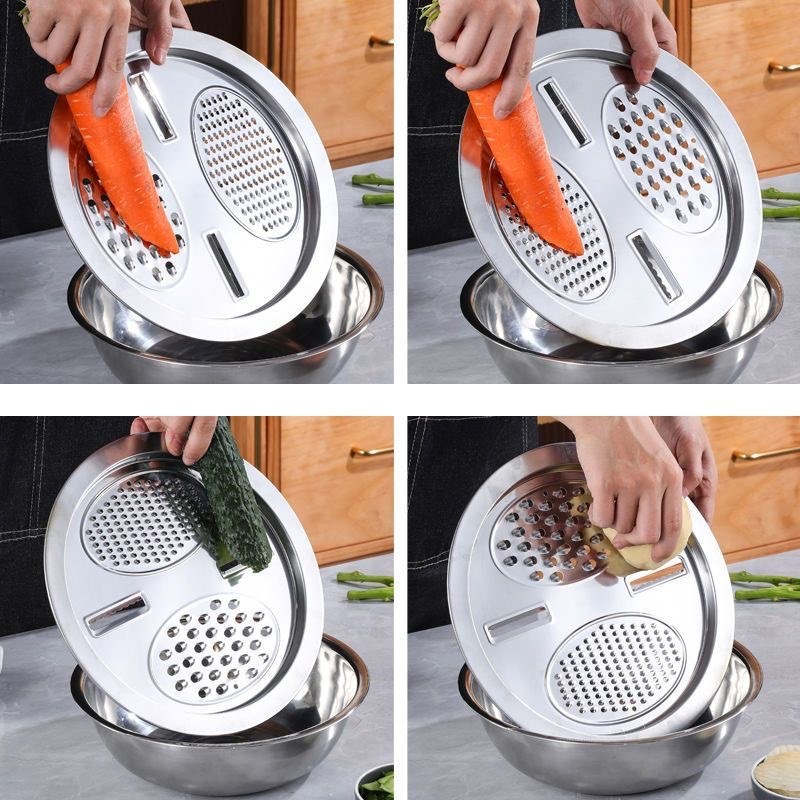 三件套切菜盆多功能不锈钢刨丝盆盘蔬菜萝卜擦.丝片刨丝器