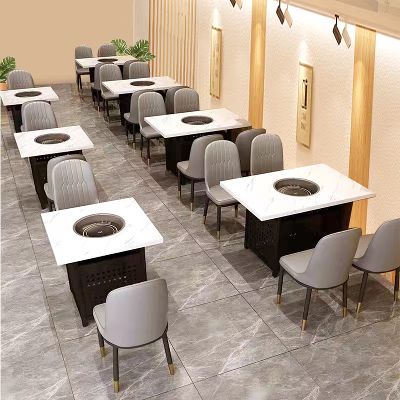 实木岩板大理石火锅餐桌椅组合烧烤烤肉自助N餐厅桌子卡座沙发商