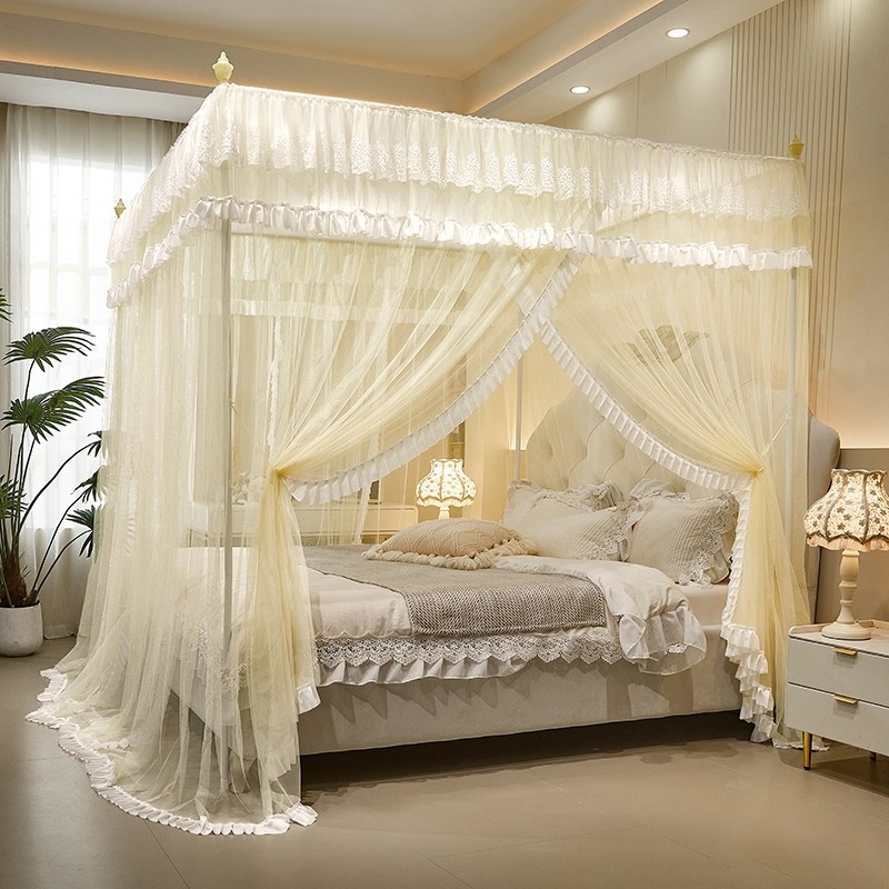 可定制蚊帐婴儿拼接床榻榻米卧室炕家用宫廷风落地三开门加密网纱