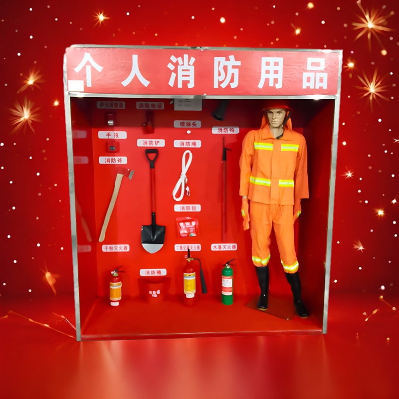 消防器材展示个体防护用品消防斧沙桶灭火器烟感温感喷淋报警器