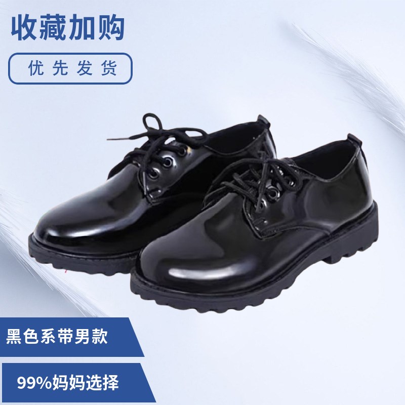 儿童皮鞋黑色男童软底女童校园演出英伦风公主礼仪银色合唱表演鞋
