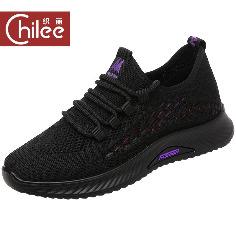 妈妈运动鞋中老年中年舒适软底老年旅游鞋女黑色轻便防滑老人女鞋