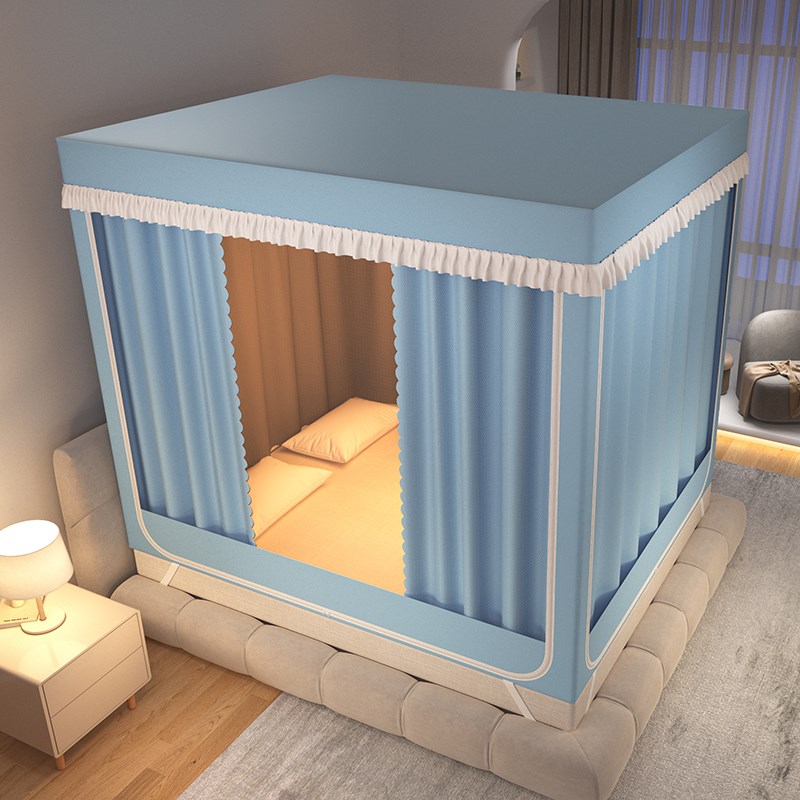 儿童小房子四面遮光门帘蚊帐卧室双人加大床围栏帐篷空调挡风回底