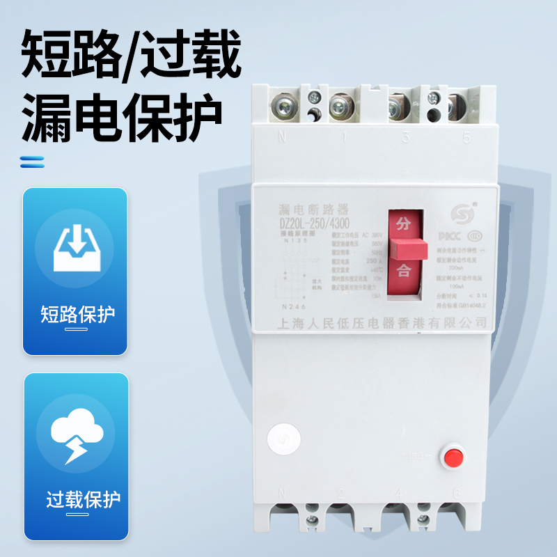 DZ20LE-250/4300三相四线 塑壳漏电保护器断路器160A225A250A