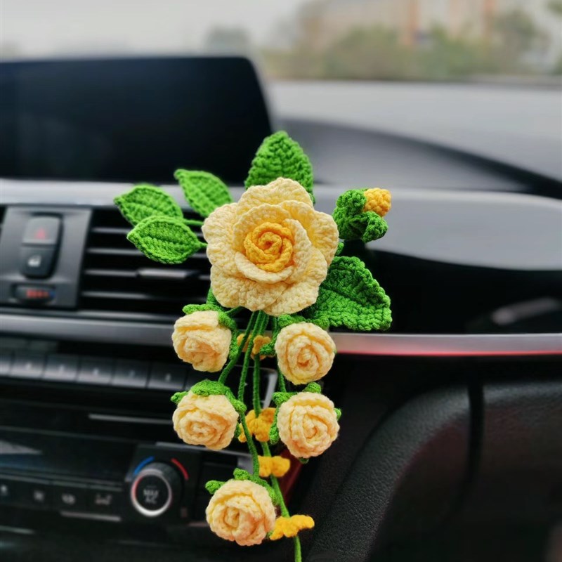 手工编织花束diy一路生花出风口夹全套毛线材料包自制车载摆件