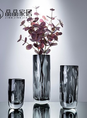 现代水晶厚重绿色玻璃花瓶水培鲜花客厅茶几插花装饰摆件软装饰品