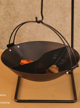 传统老式鸳鸯生铁吊锅柴火特色餐具地锅鸡火锅鱼无涂层铸铁炖干锅