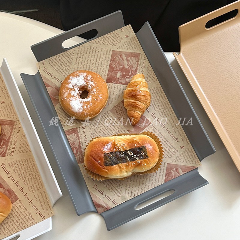 长方形塑料面包托盘咖啡厅蛋糕店烘焙托盘餐盘端菜水杯防滑带提手