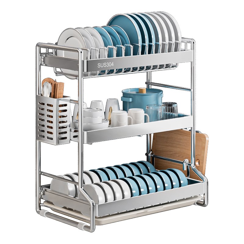 304不锈钢碗架沥水架厨房置物架台面放碗具碟盘收R纳2024新款架子