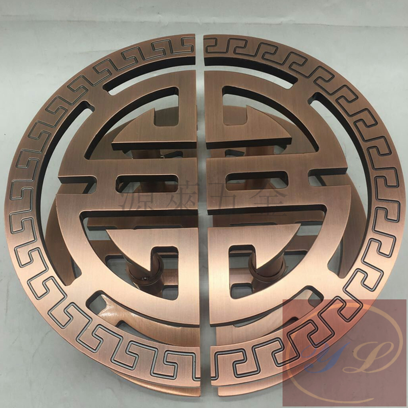 中式仿古半圆拉手推拉玻r璃门有无框移门拉手实木门复古镂空大拉