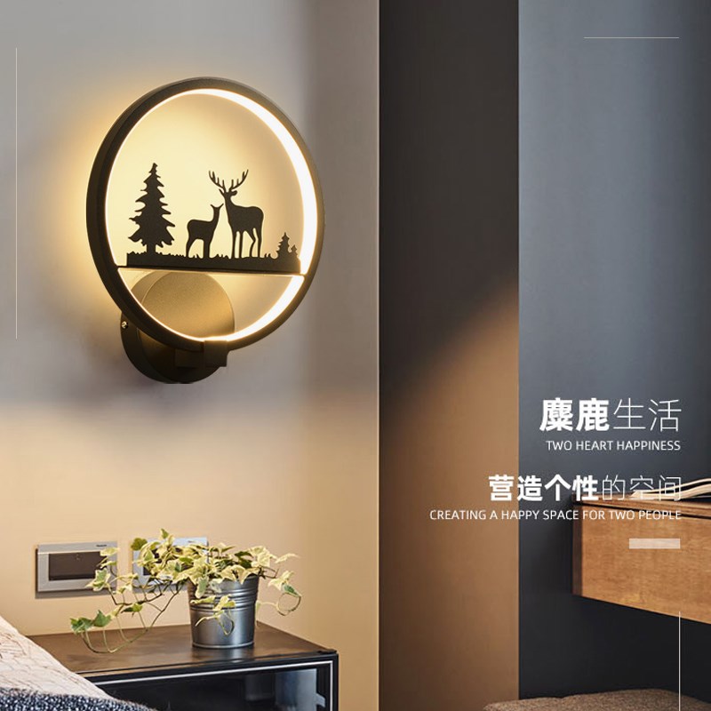 壁灯卧室床头灯现代简约创意客厅背景墙酒店麋鹿楼梯过道走廊灯具