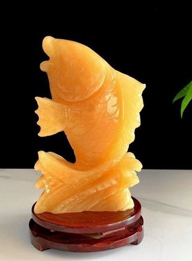 天然米黄玉鱼摆件富贵有鱼家居办公室招财旺财乔迁开业工艺品礼品