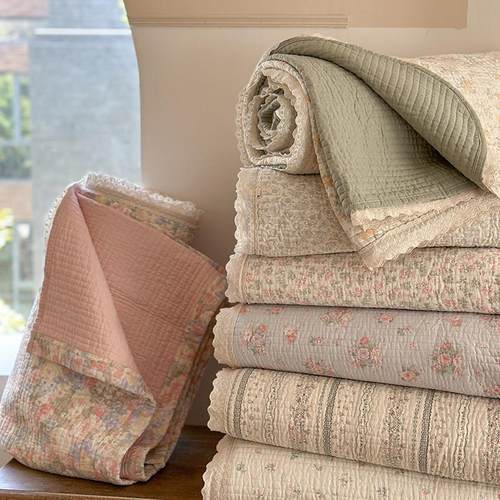 新款AB版双面全棉双层纱棉花床盖夏被四件套绗缝夹棉床单可机洗