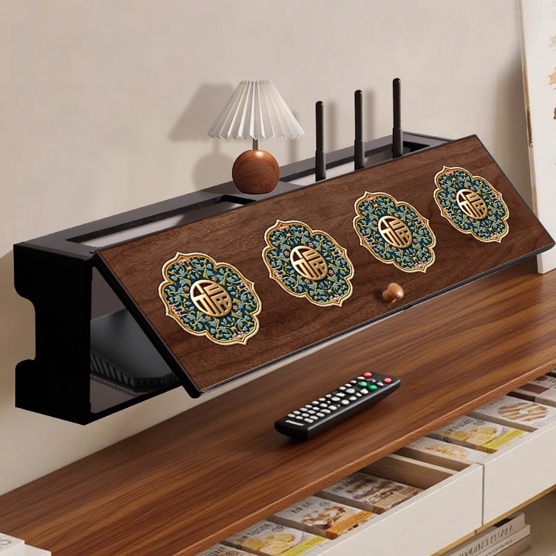 中古风wifi光猫路由器收纳盒电视柜插排电线 线遮挡免打孔遮丑置