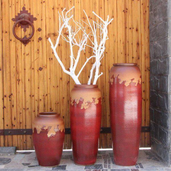 现代中式样板房陶罐花瓶室内外流水陶缸落地大花瓶陶瓷插干花瓶