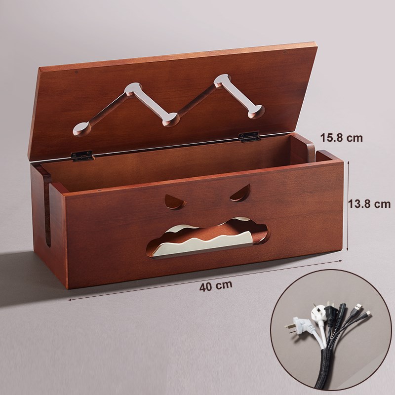 创意复古插线板收纳盒无线路由器置物架实木充电排插数据线隐藏箱