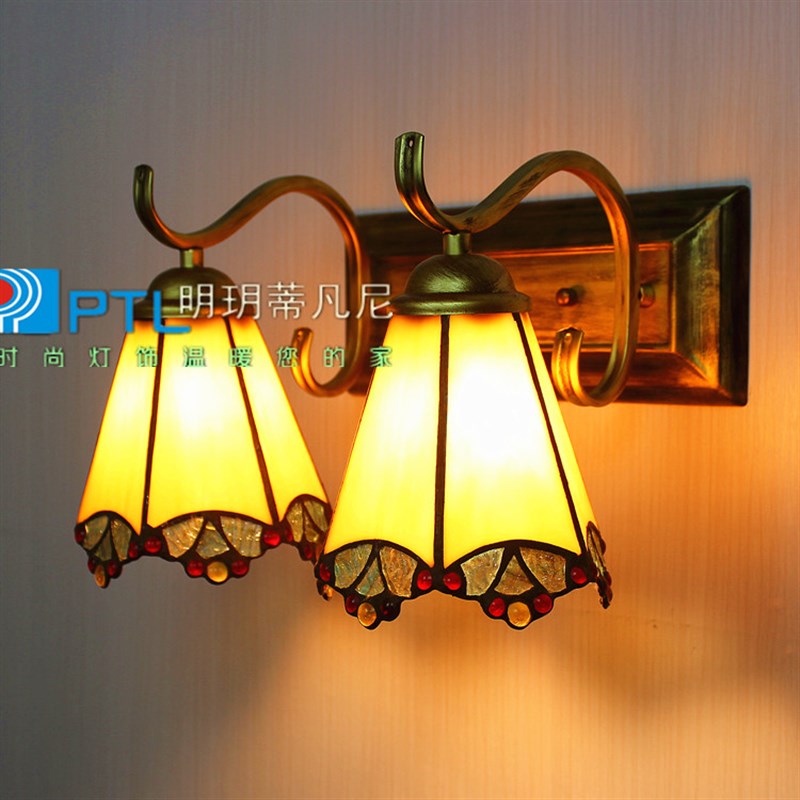 复古艺术玻璃灯饰带开关壁灯床头镜前灯凤冠铁艺合金美人鱼灯饰