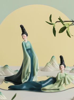 宋代美学茶桌摆件新中式祇此青绿艺术电视摆件客厅酒柜家居装饰品